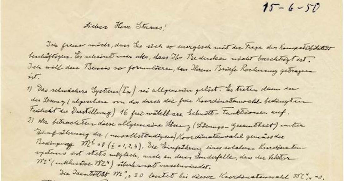 Una carta escrita por Albert Einstein con 